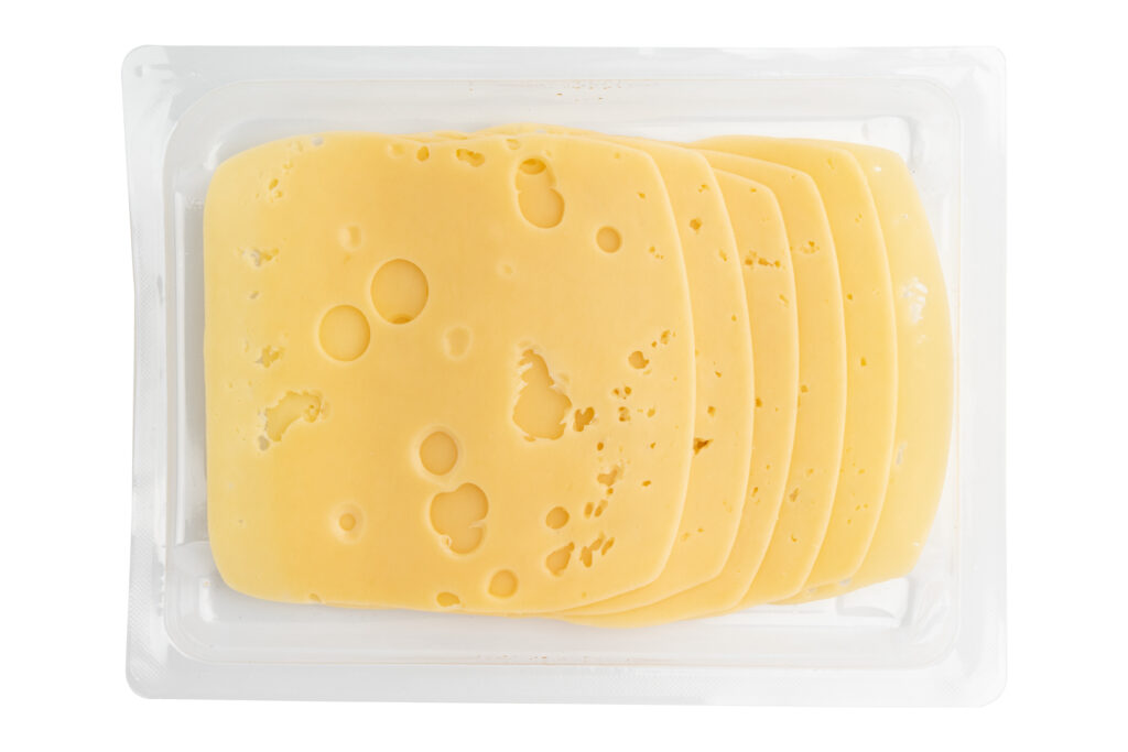 Fatias de queijo em embalagem termoformada com atmosfera modificada